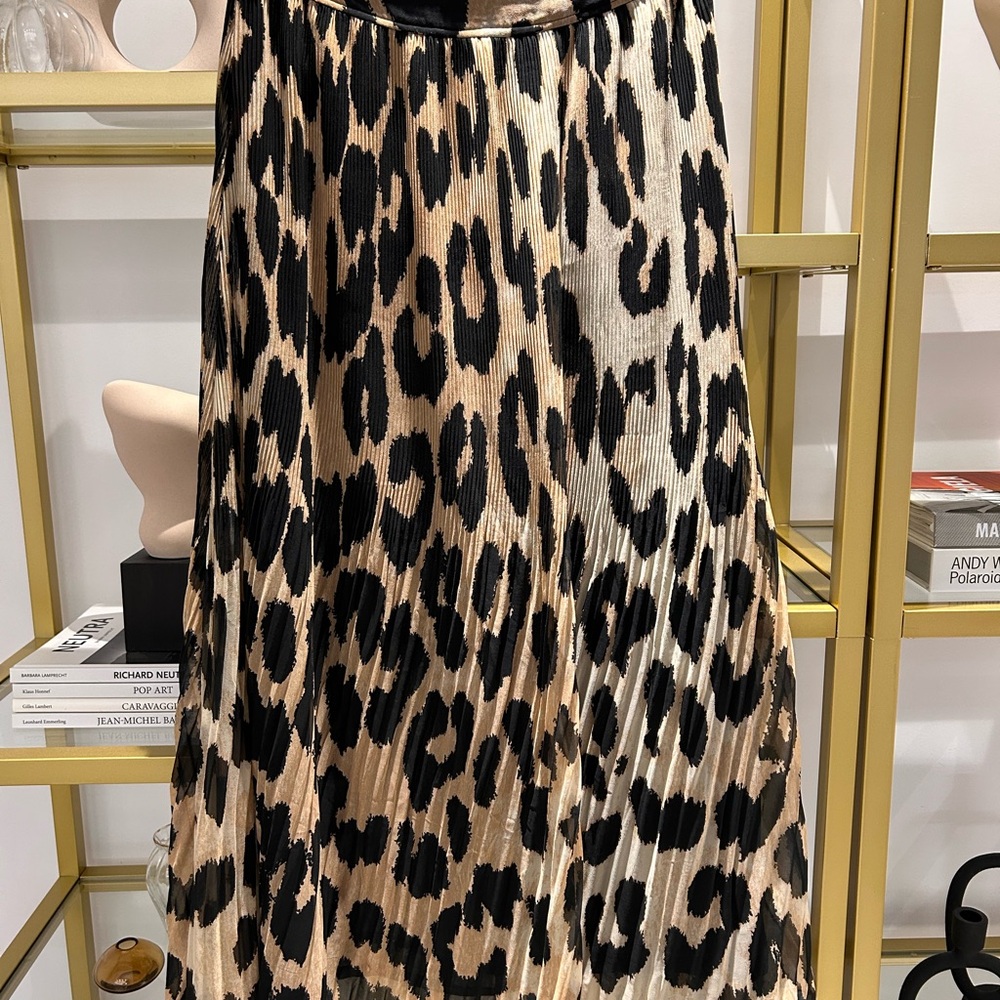 Ganni Leopard Georgette Pleated Skirt